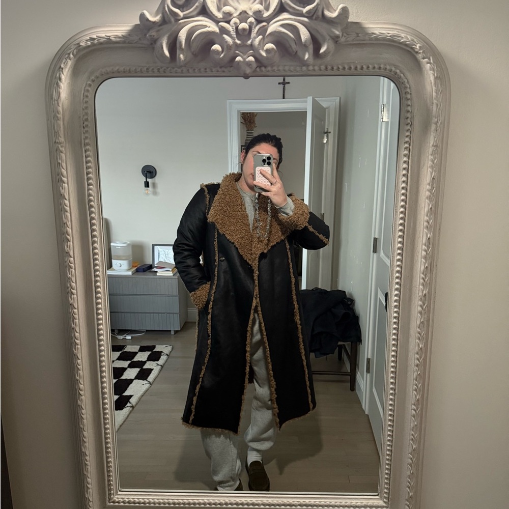 Donna Karan Black and Brown Faux Shearling Coat